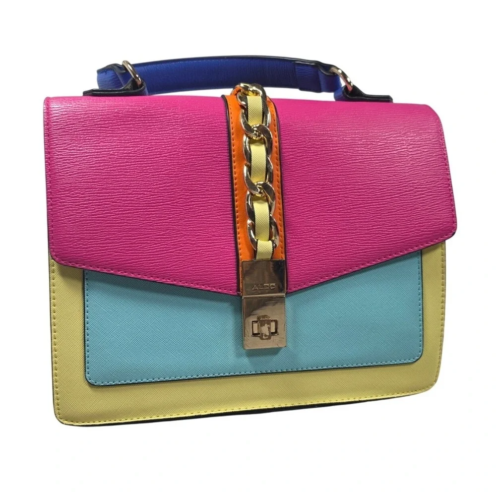 Colorblock Statement Satchel Pink Blue Yellow Gold Chain Women's ALDO